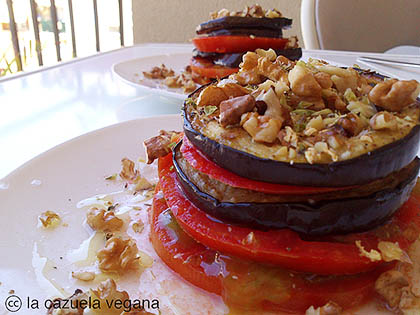 Torre/Ensalada de tomate y berenjena